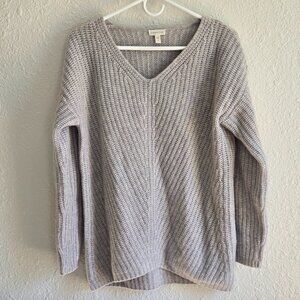Garnet Hill Light Gray Pure Cashmere V-Neck Sweater
